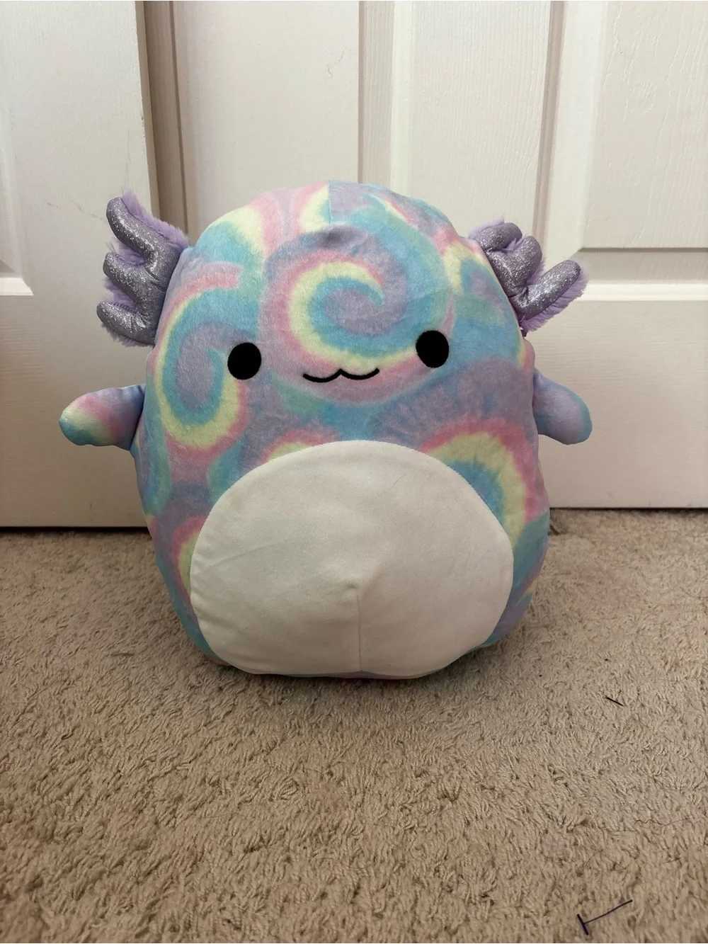 SQUISHMALLOW Vivie the Tie-Dye Pastel Axolotl Plush with Sparkle Gills